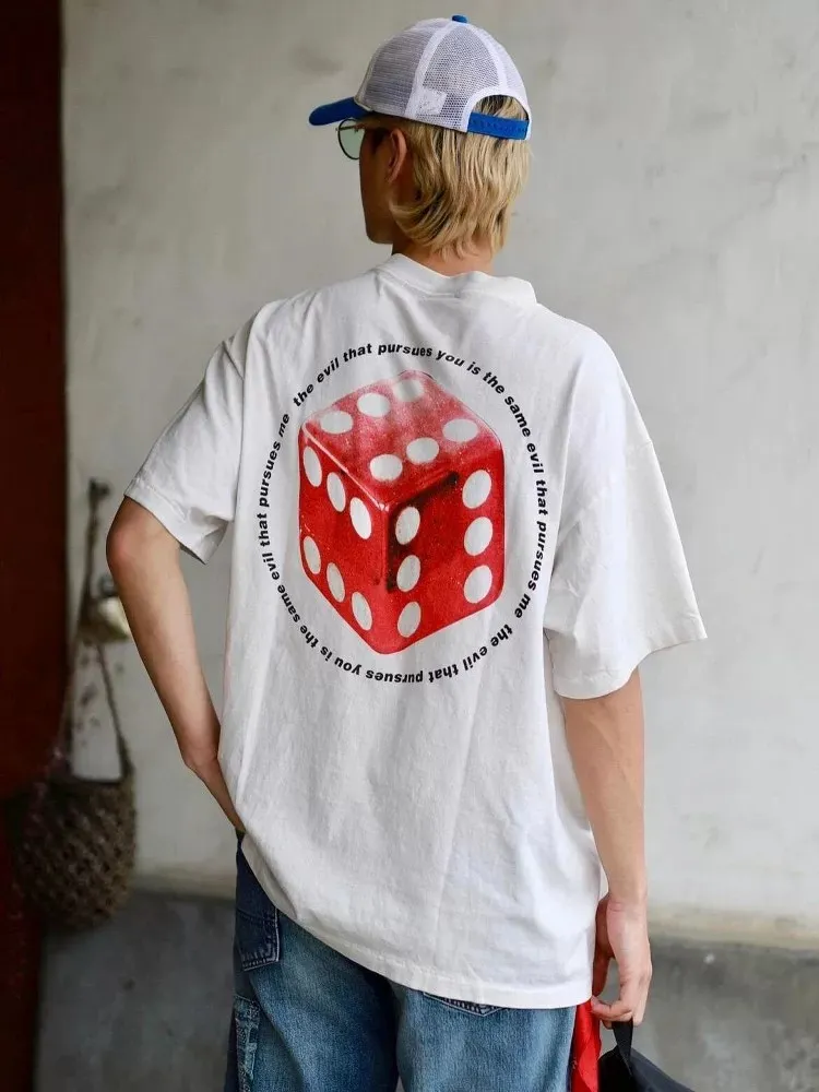 SAINT Mxxxxxx CIRCLE TEE/WHT SAINT dice printed washed short sleeves off-white S-XL cylindrical side seam fabric high weight cylindrical woven tee original development highly restored printing VINTAGE black label/wash label code correct/tag code correct Invincible details Top purchasing level
